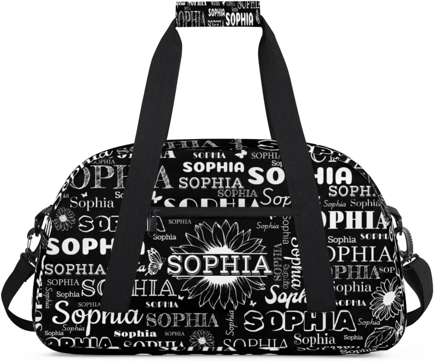 Personalized Sports Duffel Bag with Name for Women Men, Custom Gym Bags Dance Duffel Bags, Travel Overnight Carry-On Duffel Bag, Black Sunflower