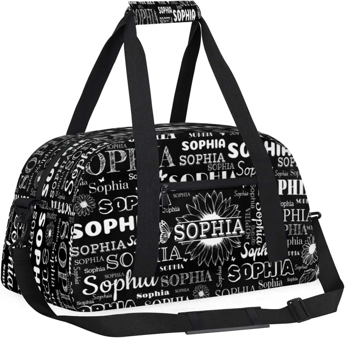 Personalized Sports Duffel Bag with Name for Women Men, Custom Gym Bags Dance Duffel Bags, Travel Overnight Carry-On Duffel Bag, Black Sunflower