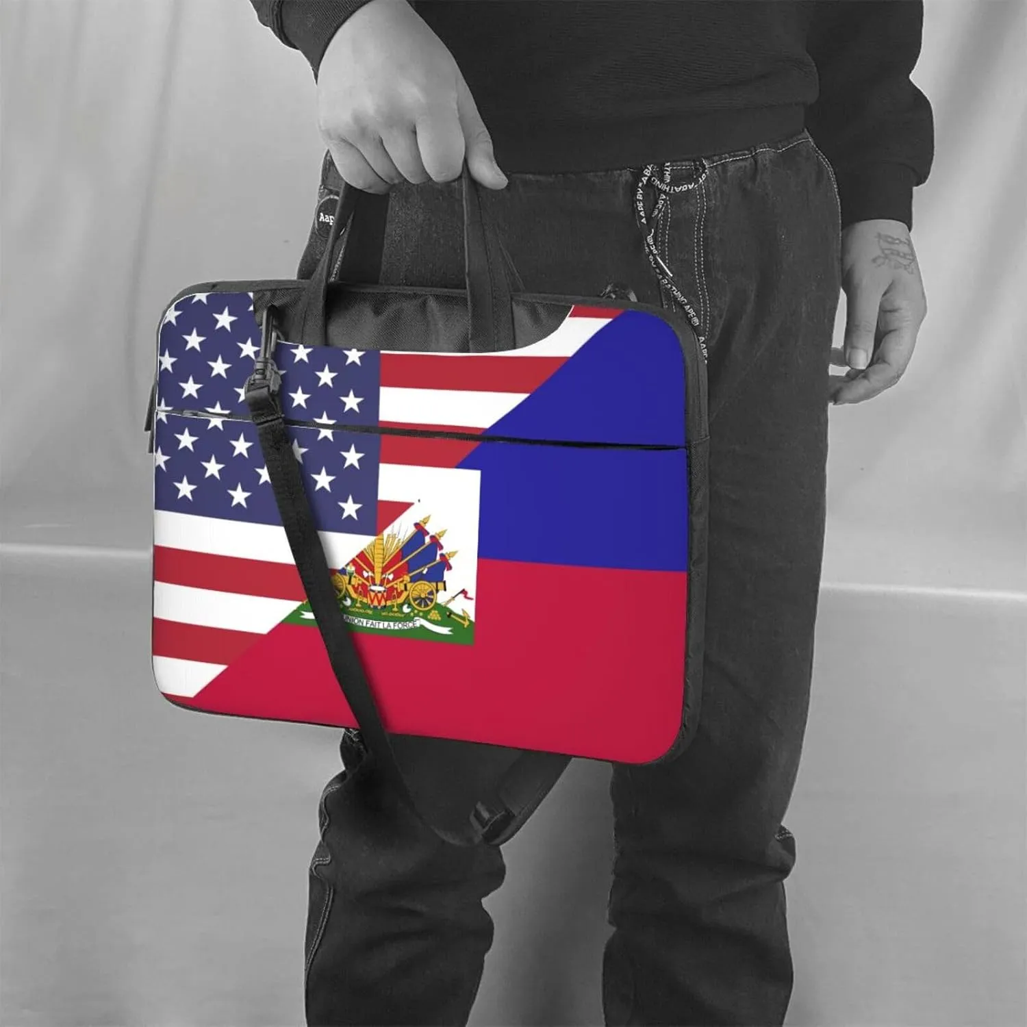 Peynir American And Haiti Flag Laptop Bag Shoulder Messenger Bag Computer Briefcase Bag For Business Office Work