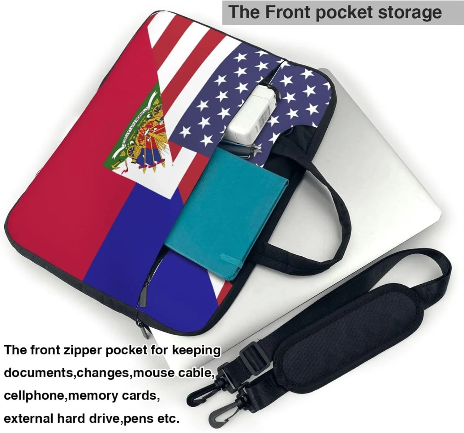 Peynir American And Haiti Flag Laptop Bag Shoulder Messenger Bag Computer Briefcase Bag For Business Office Work
