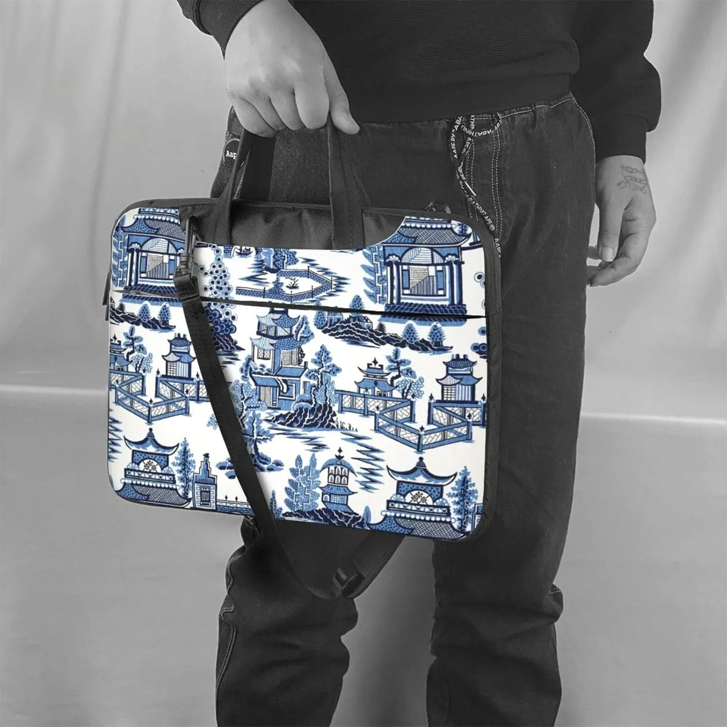 Peynir Asia Oriental Blue Laptop Bag Shoulder Messenger Bag Computer Briefcase Bag For Business Office Work