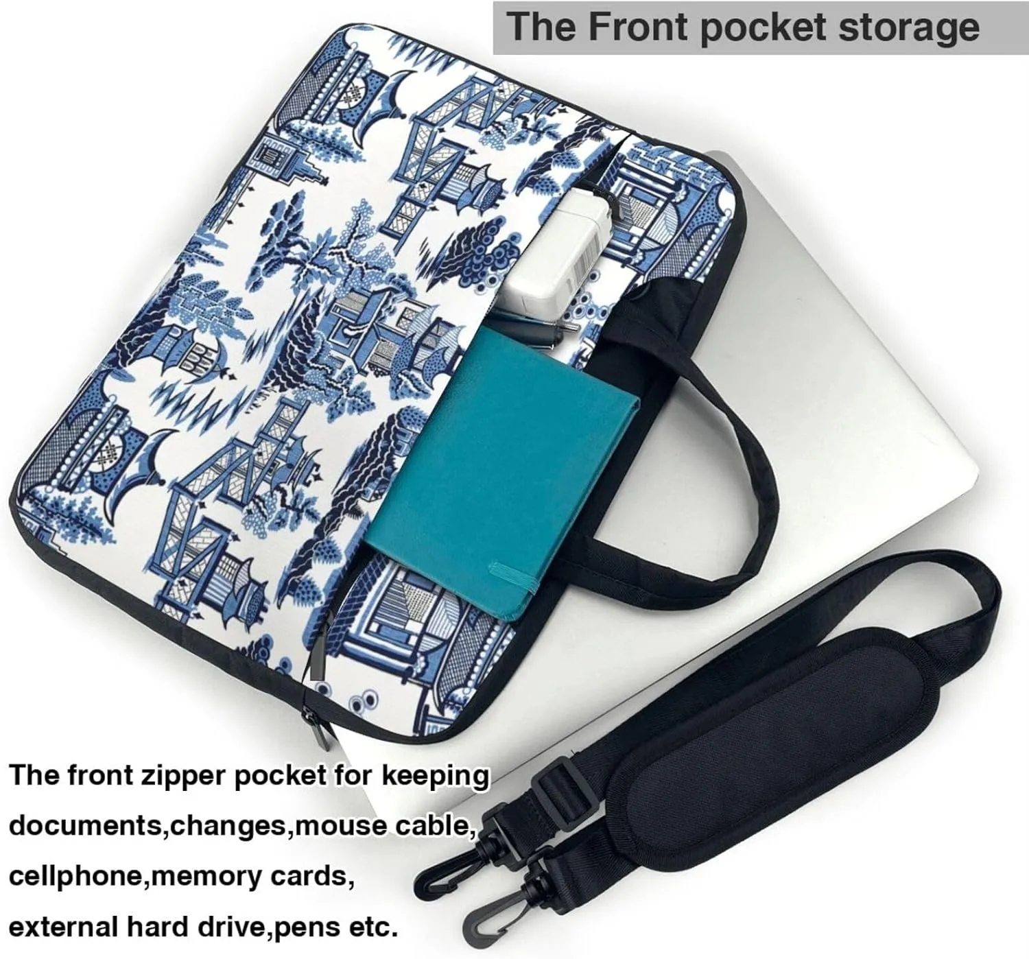 Peynir Asia Oriental Blue Laptop Bag Shoulder Messenger Bag Computer Briefcase Bag For Business Office Work