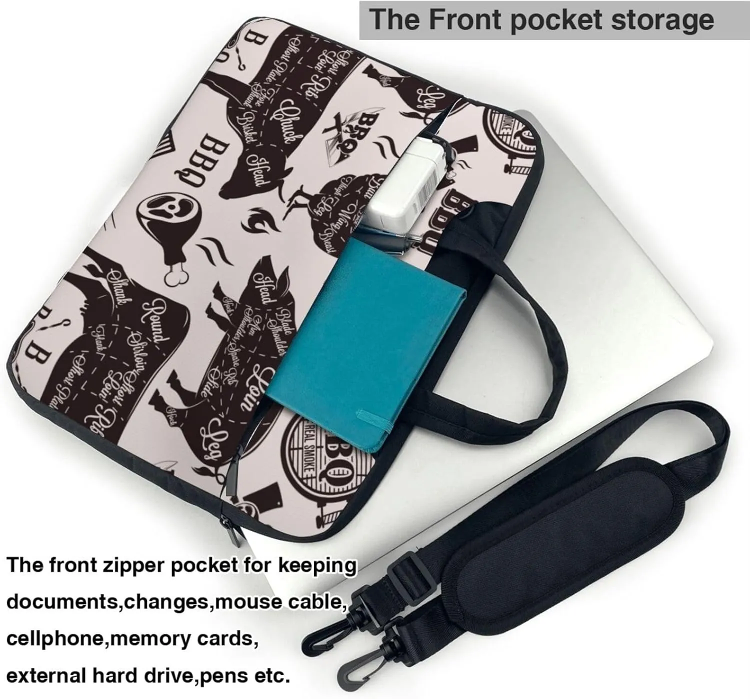 Peynir Beef Meat Cuts Barbecue Brisket Laptop Bag Shoulder Messenger Bag Computer Briefcase Bag For Business Office Work