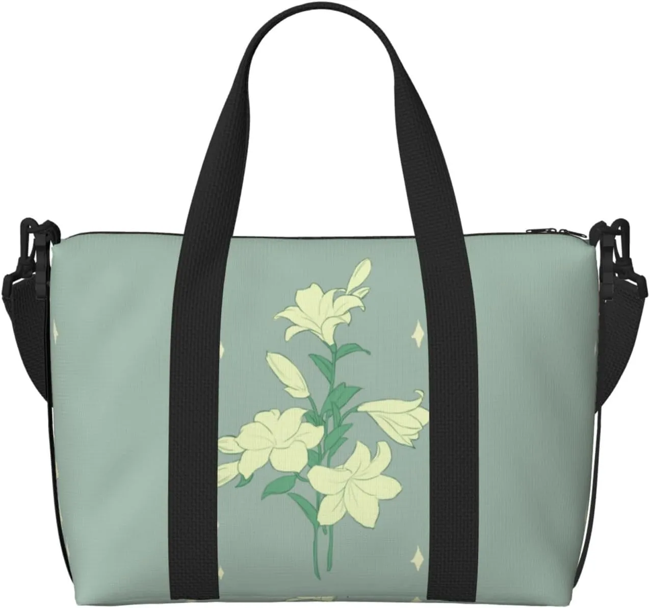 Phayah Cartoon White Lilies Travel Duffel Bag,Sports Tote Gym Bag,Shoulder Weekender Overnight Bag For Women