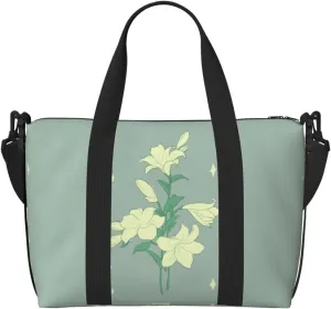 Phayah Cartoon White Lilies Travel Duffel Bag,Sports Tote Gym Bag,Shoulder Weekender Overnight Bag For Women