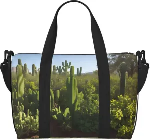 Phayah Green Cactus Travel Duffel Bag,Sports Tote Gym Bag,Shoulder Weekender Overnight Bag For Women