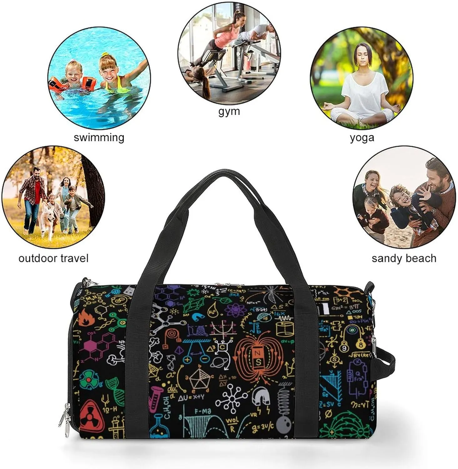 Physical Formulas Phenomenon Sports Tote Gym Bag for Women Men, Overnight Bag with Shoe Compartment Water Resistant