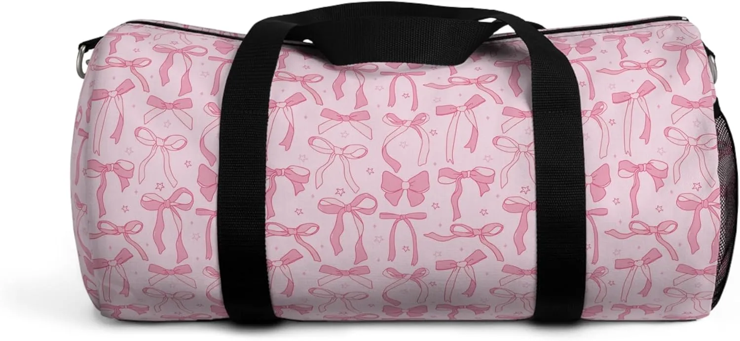 Pink Coquette Bows Duffel Bag, Girls Gym Bag for Women, Kids Large Shoulder Travel Weekend Carry Bag