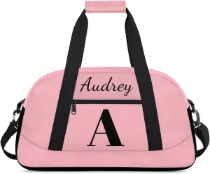 Pink Custom Gym Bag for Women Men, Personalized Initial Travel Duffel Bag with Name, Small Sports Gym Bag Weekender Carry On Overnight Bags