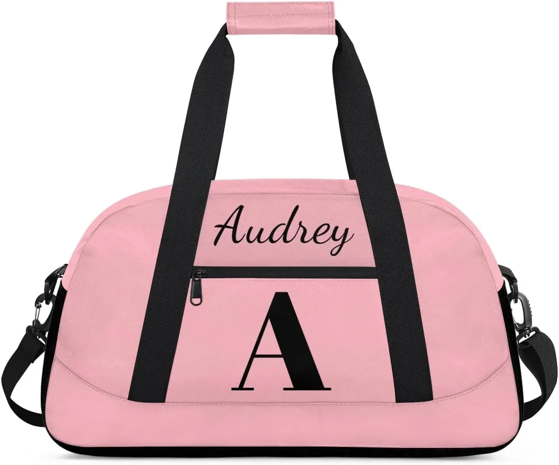 Pink Custom Gym Bag for Women Men, Personalized Initial Travel Duffel Bag with Name, Small Sports Gym Bag Weekender Carry On Overnight Bags