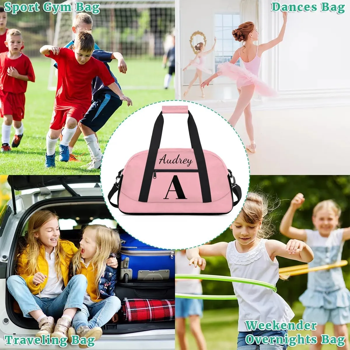 Pink Custom Gym Bag for Women Men, Personalized Initial Travel Duffel Bag with Name, Small Sports Gym Bag Weekender Carry On Overnight Bags