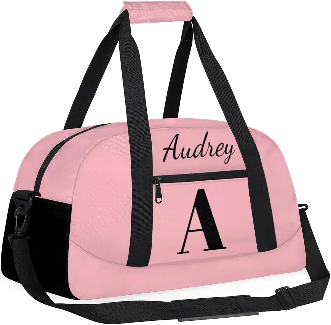 Pink Custom Gym Bag for Women Men, Personalized Initial Travel Duffel Bag with Name, Small Sports Gym Bag Weekender Carry On Overnight Bags