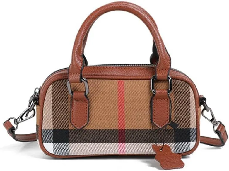 Plaid Handbag Bowling Crossbody Bag Shoulder Bag Cell Phone Purse with Top Handle