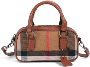 Plaid Handbag Bowling Crossbody Bag Shoulder Bag Cell Phone Purse with Top Handle