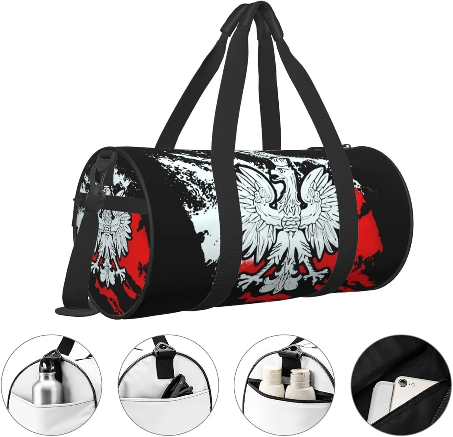 Polish Flag Poland Polska Eagle Round Travel Duffel Bag Large Capacity Gym Sports Bags for Hiking Vacation Trips