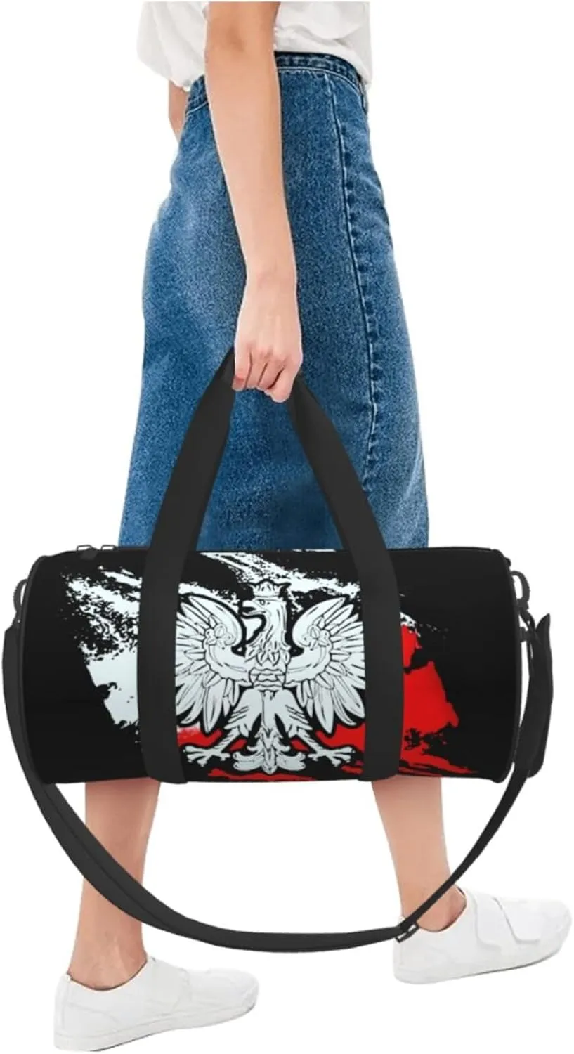 Polish Flag Poland Polska Eagle Round Travel Duffel Bag Large Capacity Gym Sports Bags for Hiking Vacation Trips