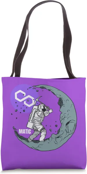Polygon MATIC Mining Crypto Moon Man Miner Currency Logo Tote Bag