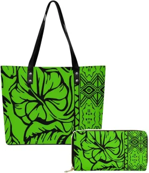 Polynesian Durable High Capacity Women'S PU Shoulder Bag Custom Samoan Tribal Women'S Purse And Handbag