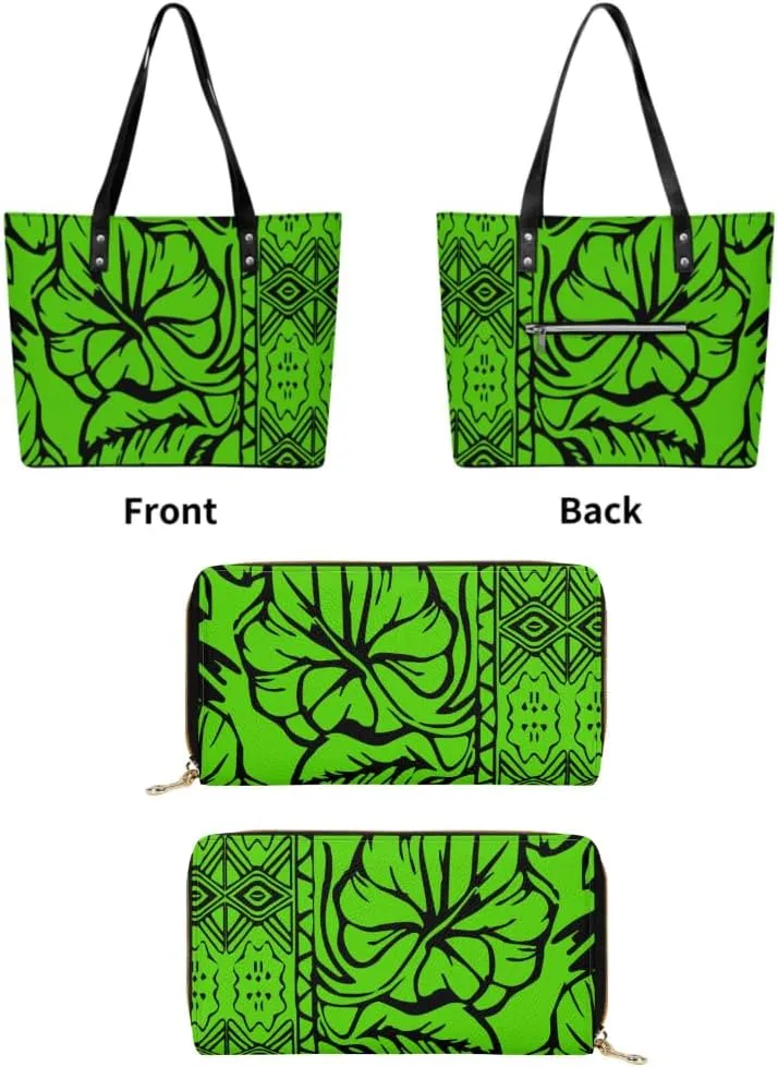 Polynesian Durable High Capacity Women'S PU Shoulder Bag Custom Samoan Tribal Women'S Purse And Handbag