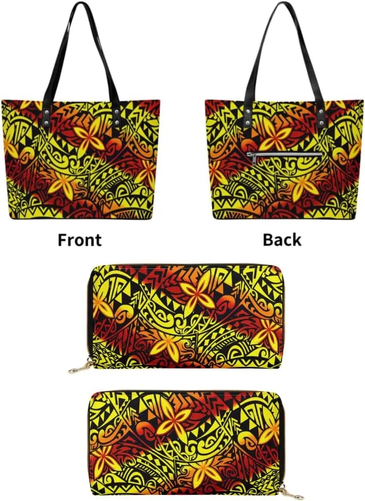 Polynesian Durable High Capacity Women'S PU Shoulder Bag Custom Samoan Tribal Women'S Purse And Handbag