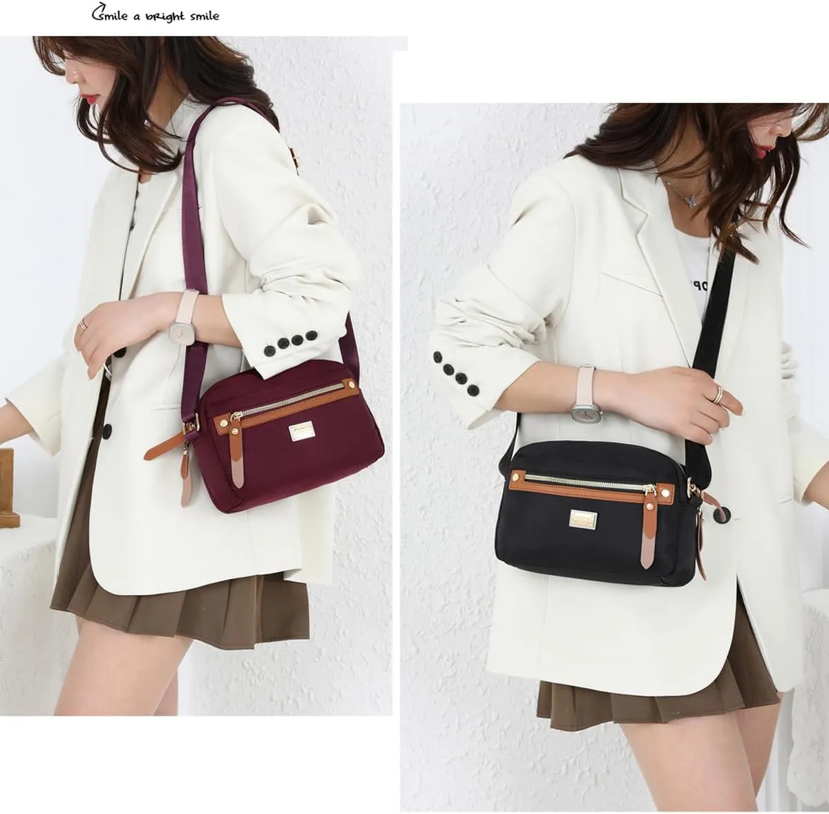 Popularate Nylon Crossbody Bag, Waterproof Fashion Women's Nylon Crossbody Bag with Zipper