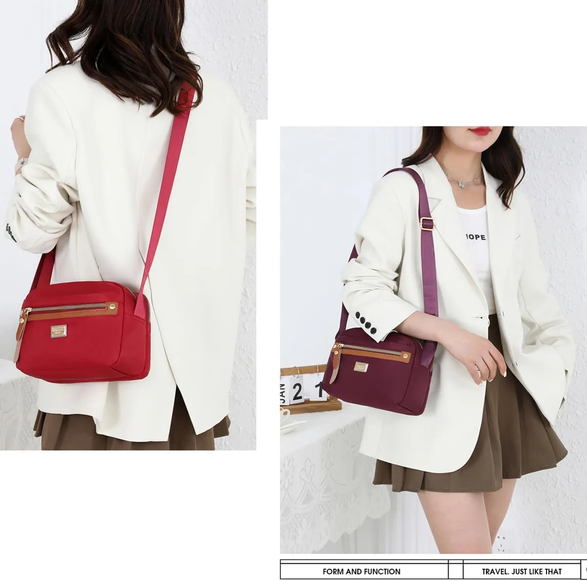 Popularate Nylon Crossbody Bag, Waterproof Fashion Women's Nylon Crossbody Bag with Zipper