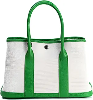 Portable Cowhide tote for women,Women's Bag Garden,Canvas With Top Layer Cowhide Countercolor Shoulder Tote Bag