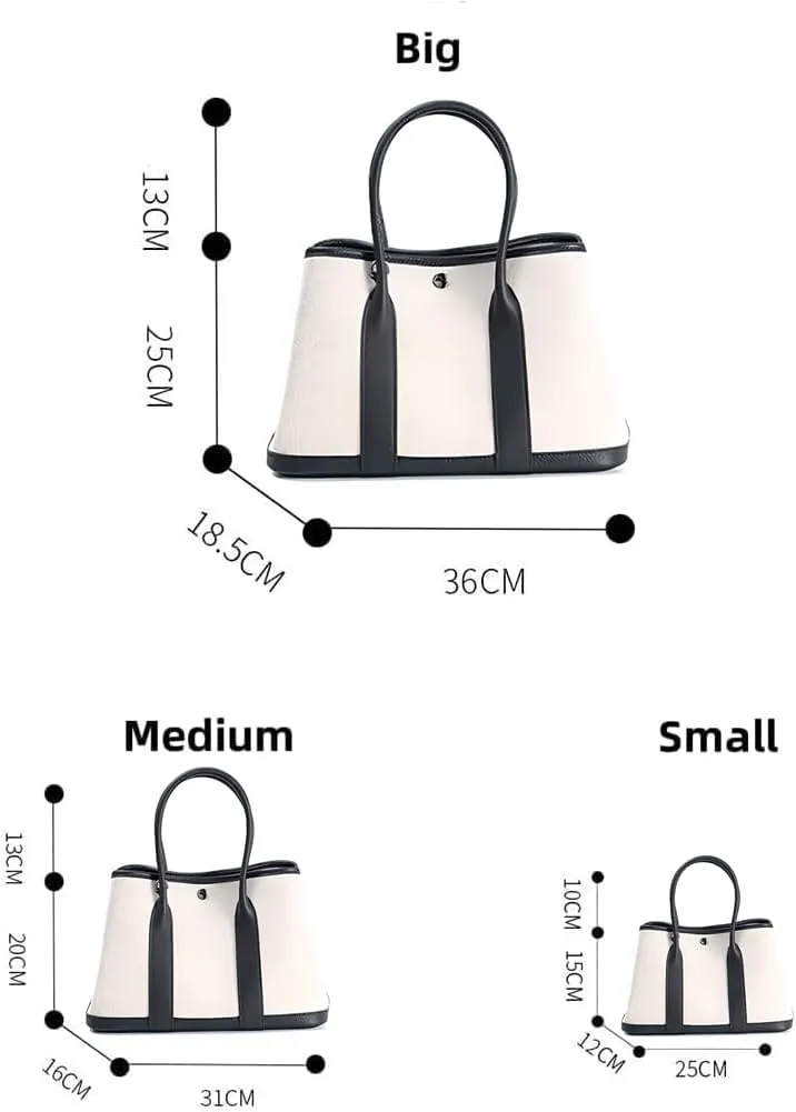 Portable Cowhide tote for women,Women's Bag Garden,Canvas With Top Layer Cowhide Countercolor Shoulder Tote Bag