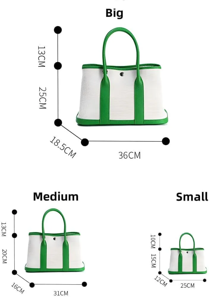 Portable Cowhide tote for women,Women's Bag Garden,Canvas With Top Layer Cowhide Countercolor Shoulder Tote Bag