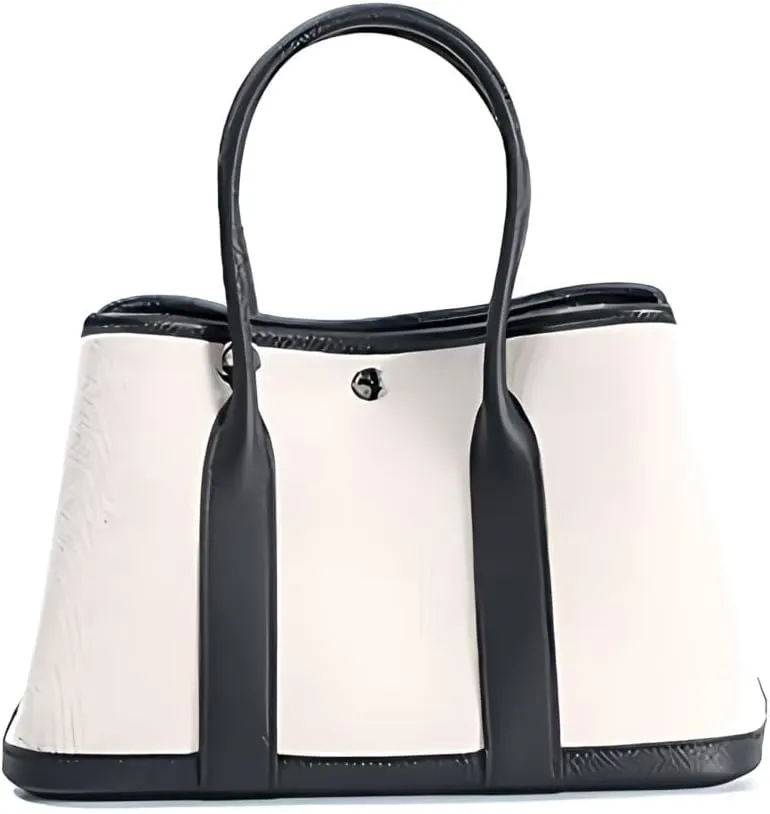 Portable Cowhide tote for women,Women's Bag Garden,Canvas With Top Layer Cowhide Countercolor Shoulder Tote Bag