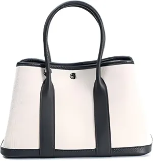Portable Cowhide tote for women,Women's Bag Garden,Canvas With Top Layer Cowhide Countercolor Shoulder Tote Bag