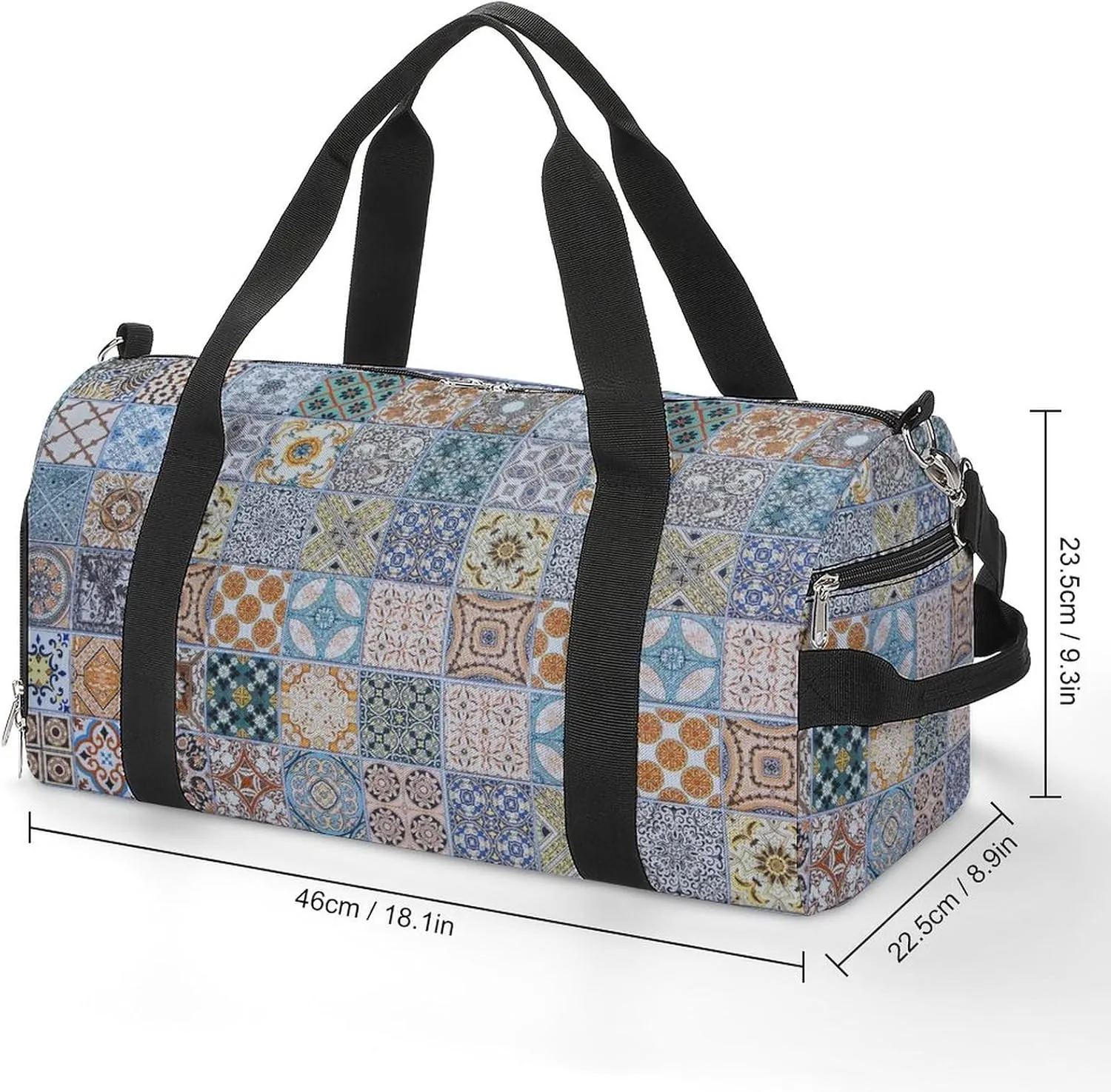 Portugal-ceramic-tiles-patterns Sports Tote Gym Bag for Women Men, Overnight Bag with Shoe Compartment Water Resistant
