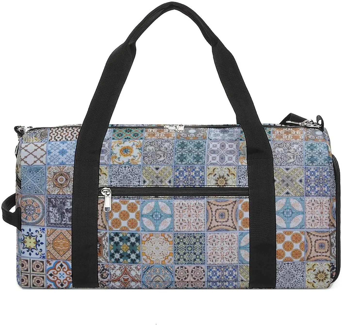 Portugal-ceramic-tiles-patterns Sports Tote Gym Bag for Women Men, Overnight Bag with Shoe Compartment Water Resistant