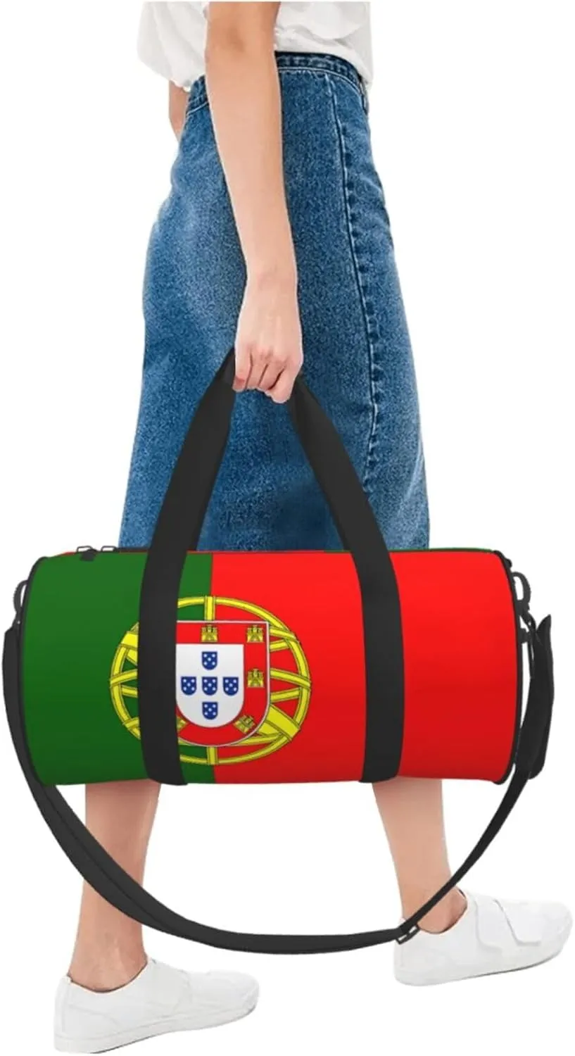 Portugal Portuguese Flag Round Travel Duffel Bag Large Capacity Gym Sports Bags for Hiking Vacation Trips