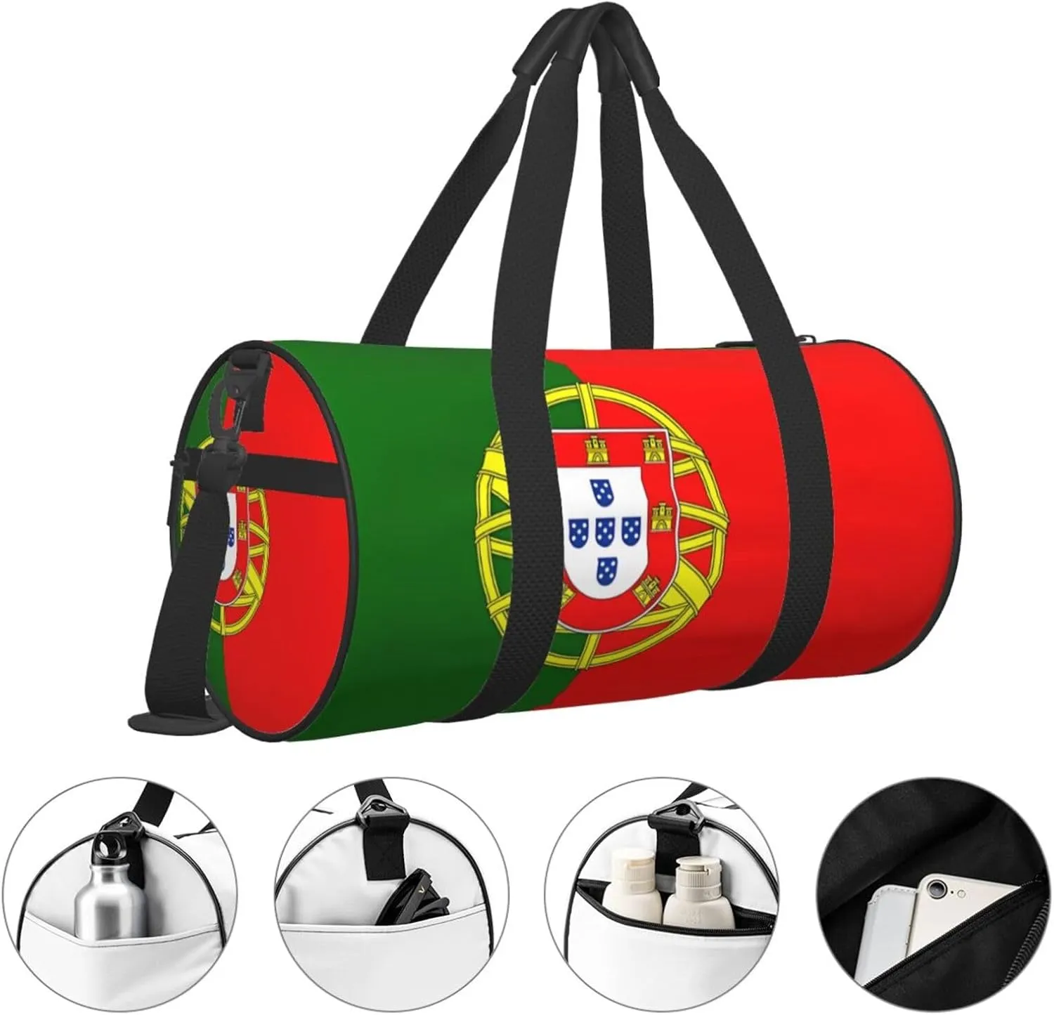 Portugal Portuguese Flag Round Travel Duffel Bag Large Capacity Gym Sports Bags for Hiking Vacation Trips