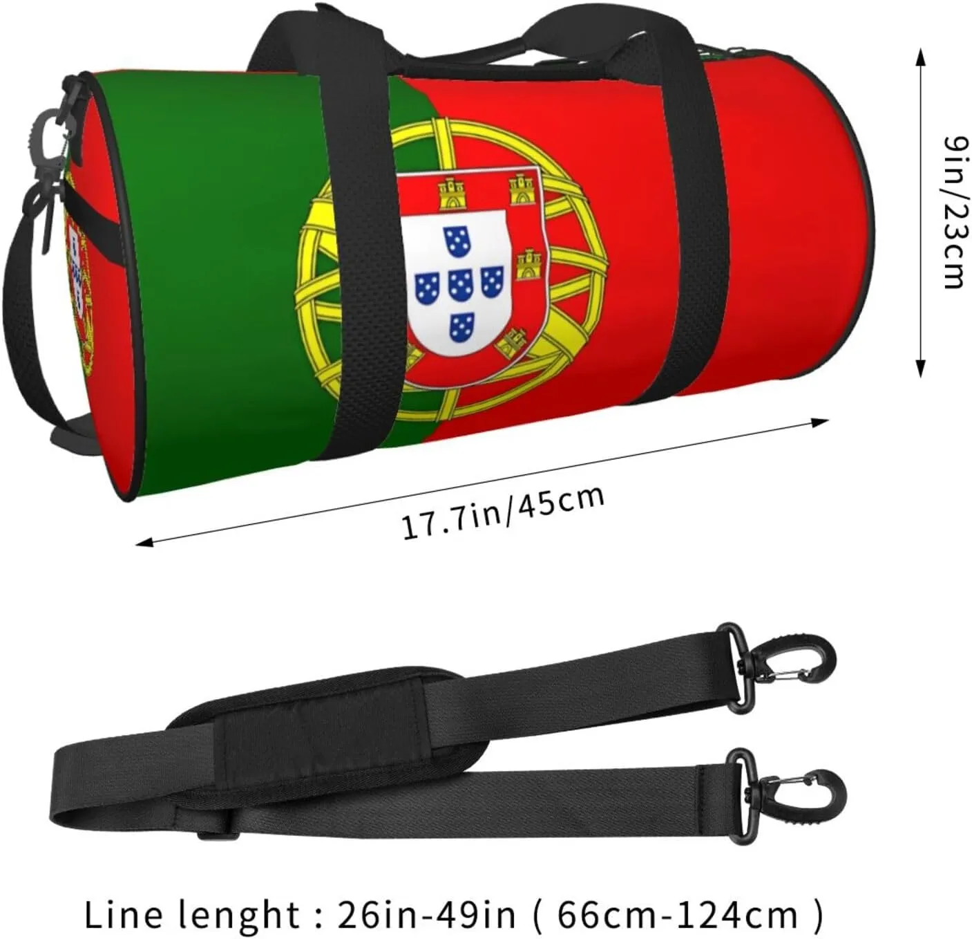 Portugal Portuguese Flag Round Travel Duffel Bag Large Capacity Gym Sports Bags for Hiking Vacation Trips