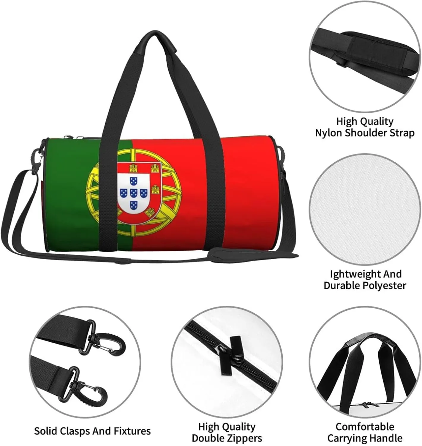Portugal Portuguese Flag Round Travel Duffel Bag Large Capacity Gym Sports Bags for Hiking Vacation Trips