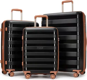 PP material 3-piece expandable luggage sets with Spinner Wheels， Suitcase with TSA Lock，Large Luggage for Family Travel carry on 20/24/28 ，Black & Brown