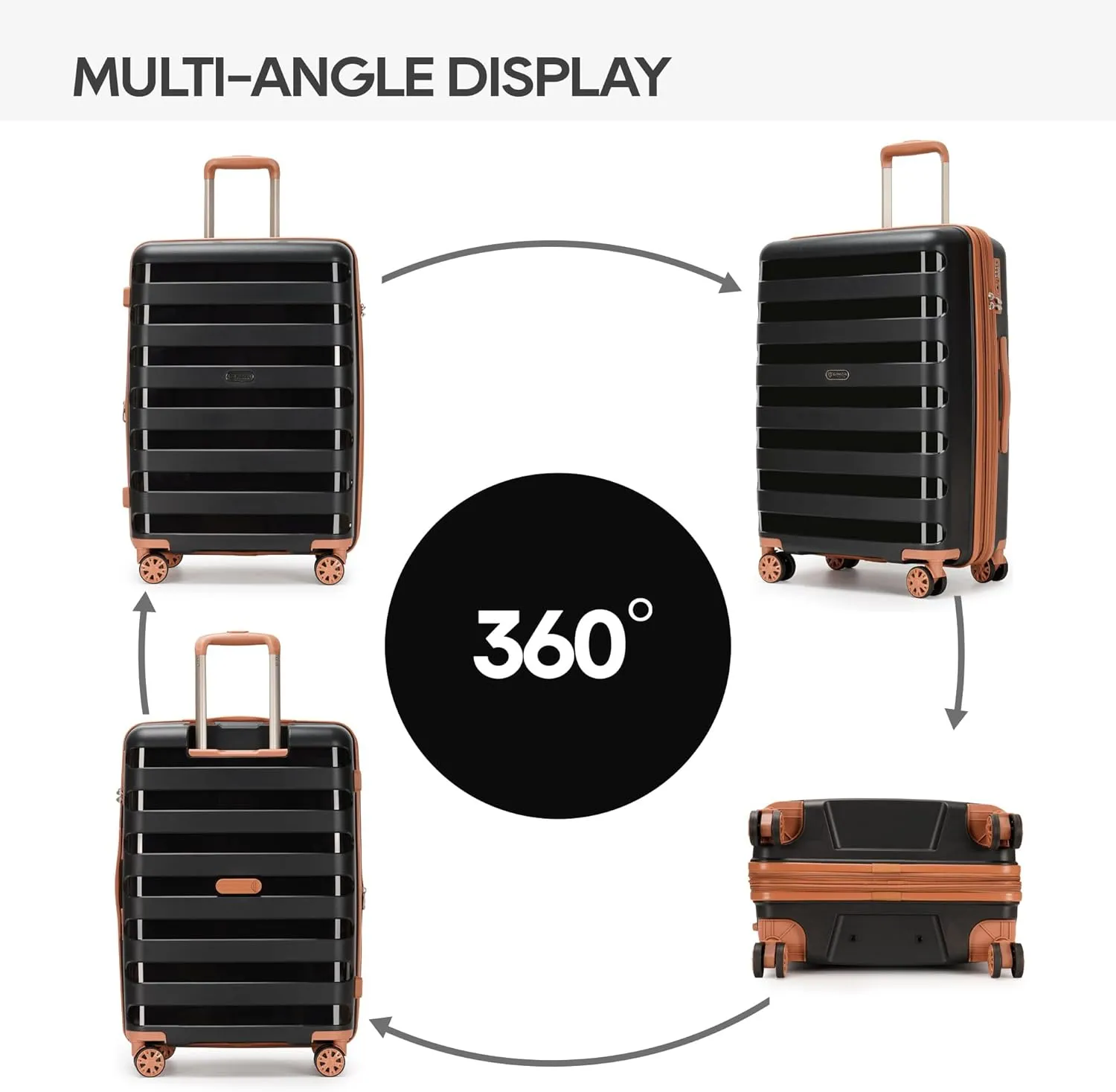 PP material 3-piece expandable luggage sets with Spinner Wheels， Suitcase with TSA Lock，Large Luggage for Family Travel carry on 20/24/28 ，Black & Brown