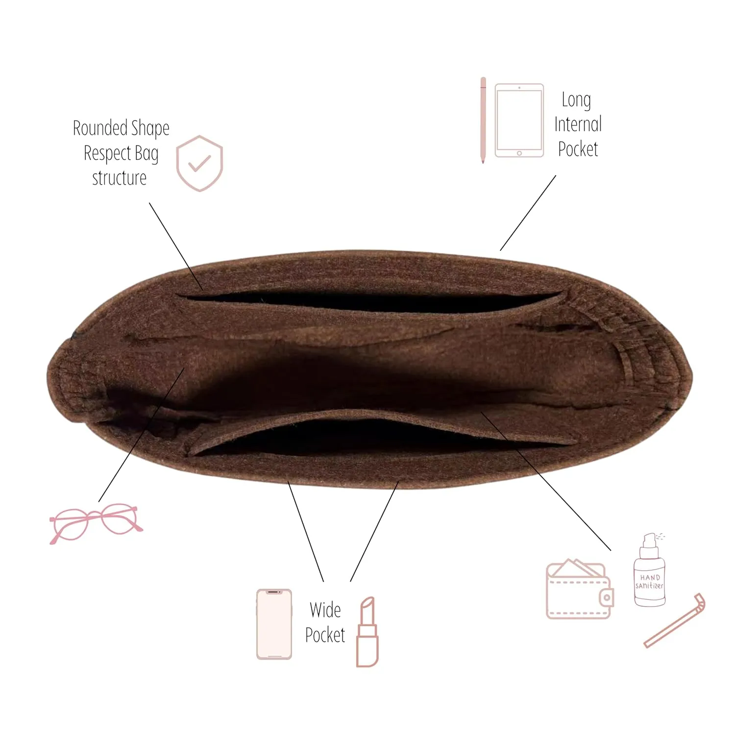 Premium Purse Organizer fits Loop Hobo Bag Insert, Loop Hobo GM Bag Organizer, Handmade 2mm Premium Felt Snug Sturdy Gold Zipper (For Loop Hobo GM, Lightcoffee)