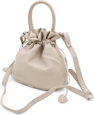 Premium Soft Vegan Leather Top Handle Bucket Bag Handbag Shoulder Crossbody, Nude