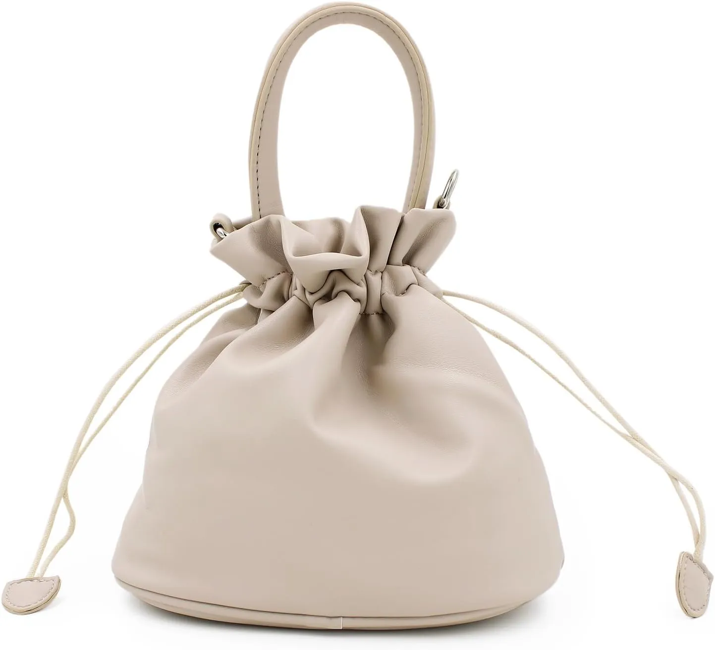 Premium Soft Vegan Leather Top Handle Bucket Bag Handbag Shoulder Crossbody, Nude