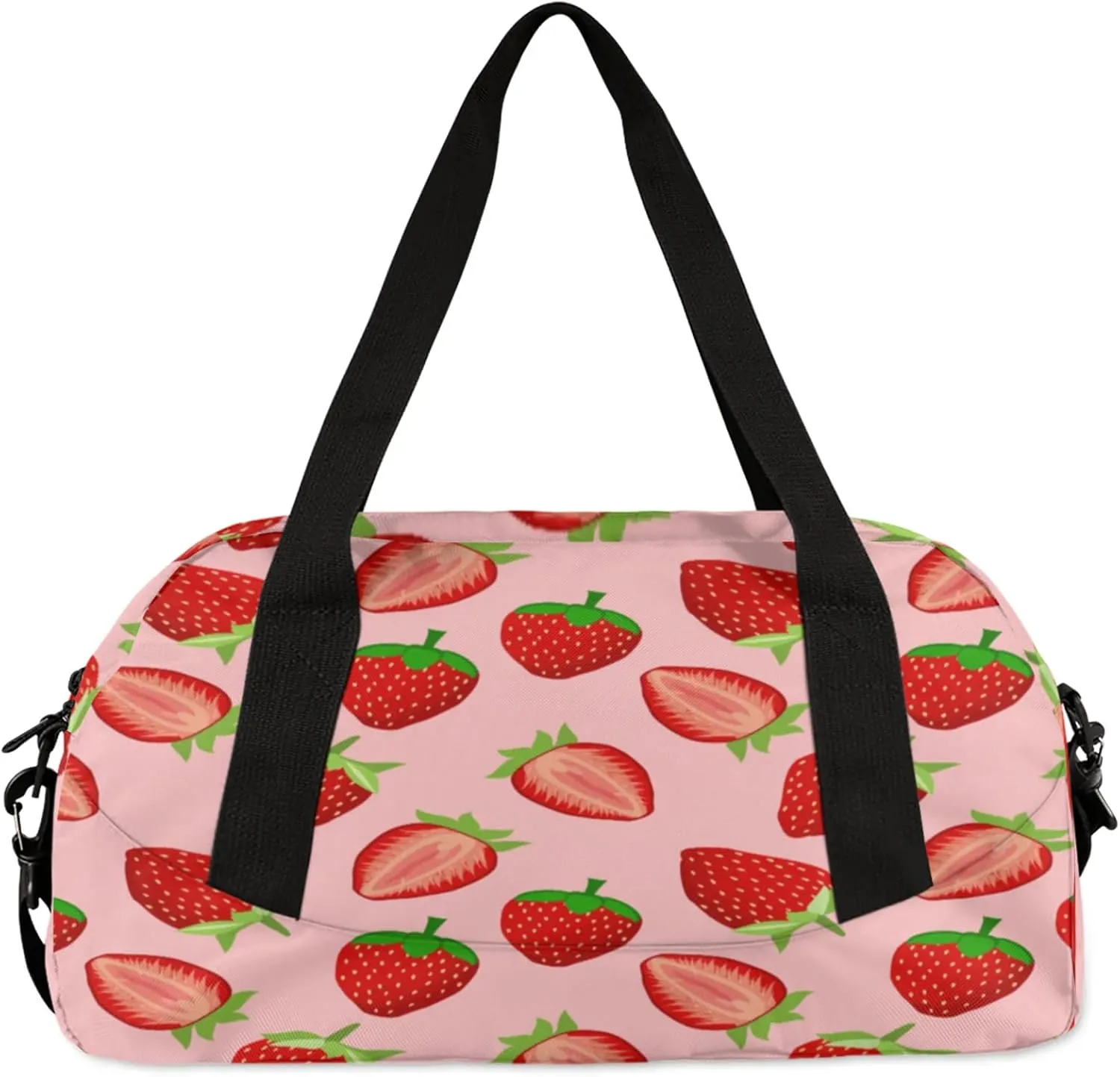 Pretty Strawberry Pattern Kids Duffel Bag Lightweight Waterproof Sports Gym Bag with Front Zipper Pocket Foldable Weekender Overnight Bag for School Practice Gymnastic Ballet
