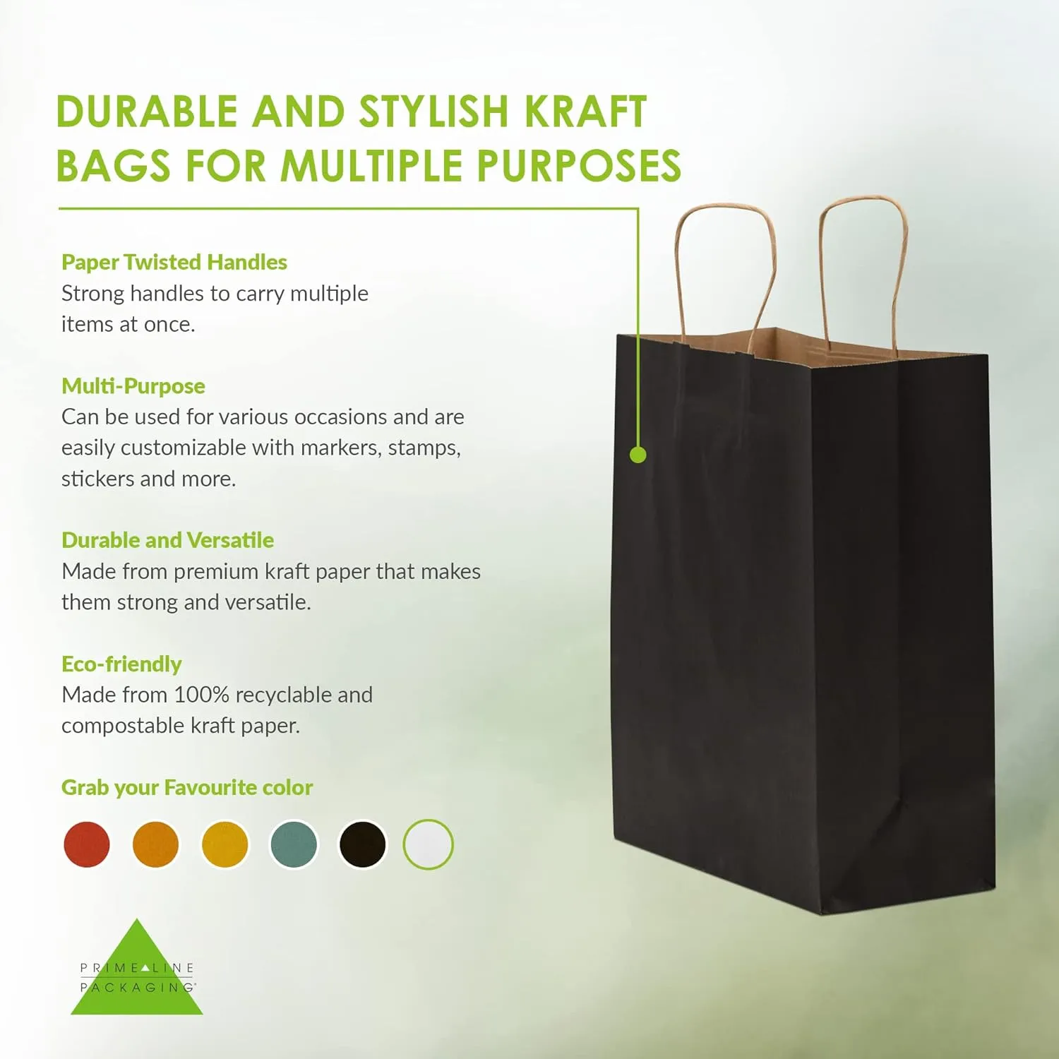Prime Line Packaging Black Gift Bags with Handles, Medium Kraft Paper Shopping for Small Business, Boutiques, Retail Store Use, Bulk, 10x5x13 50 Pack