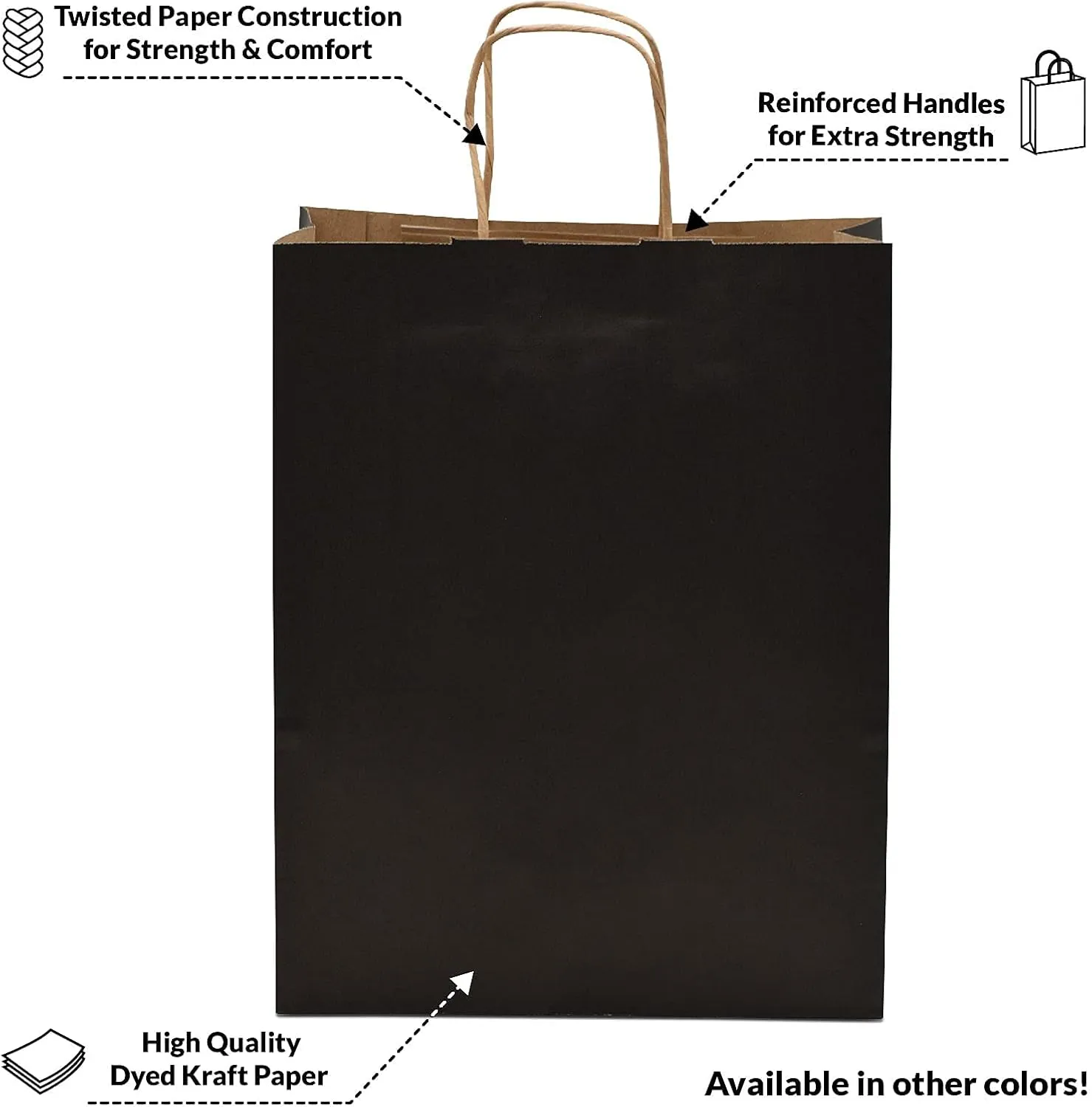Prime Line Packaging Black Gift Bags with Handles, Medium Kraft Paper Shopping for Small Business, Boutiques, Retail Store Use, Bulk, 10x5x13 50 Pack
