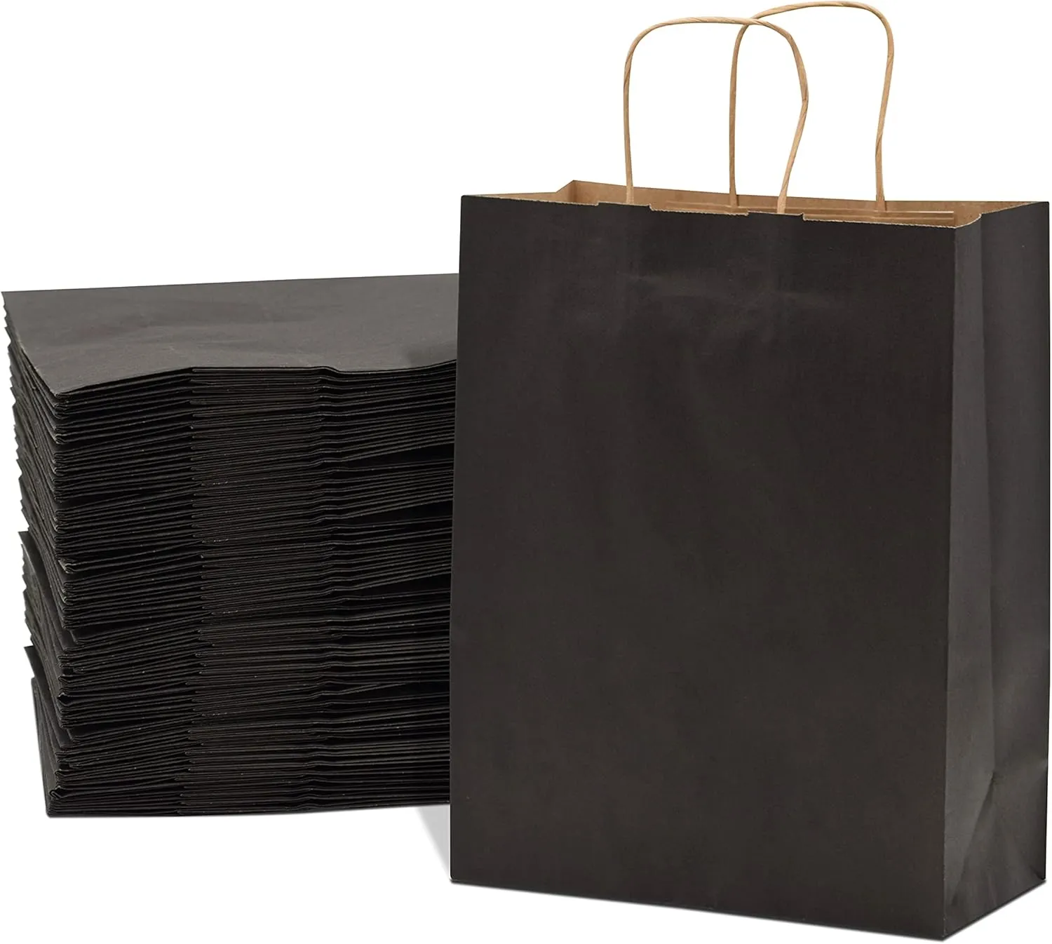 Prime Line Packaging Black Gift Bags with Handles, Medium Kraft Paper Shopping for Small Business, Boutiques, Retail Store Use, Bulk, 10x5x13 50 Pack