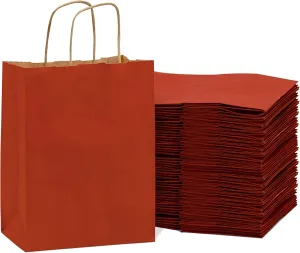 Prime Line Packaging Small Red Gift Bags with Handles, Kraft Shopping Tote for Holidays, Christmas, Goodies, Favors, Valentines, Bulk, 8x4x10 50 Pack