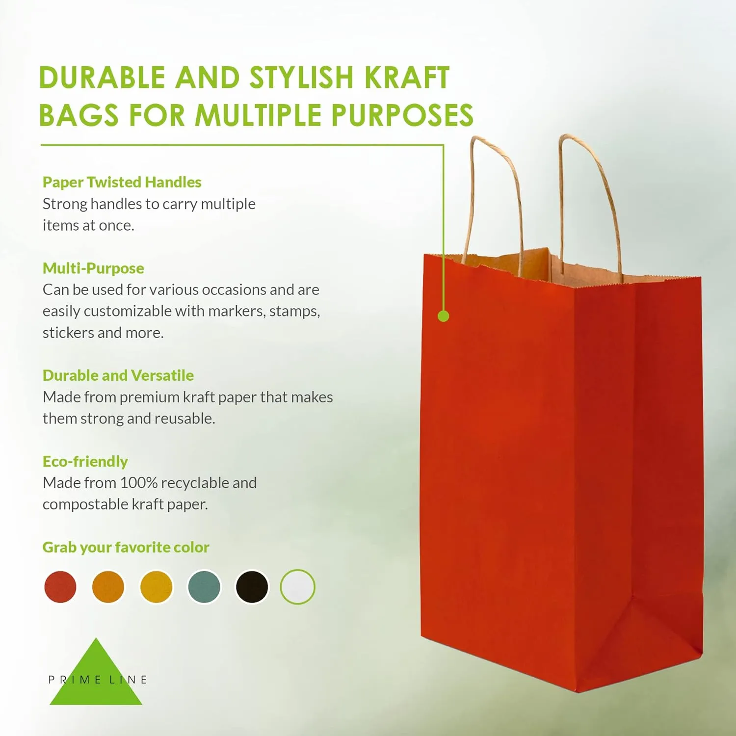 Prime Line Packaging Small Red Gift Bags with Handles, Kraft Shopping Tote for Holidays, Christmas, Goodies, Favors, Valentines, Bulk, 8x4x10 50 Pack