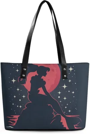 Princess Mermaid at Sunset Women's Tote Shoulder Bag Handbag Top Handle Leather 29 * 34 * 14cm