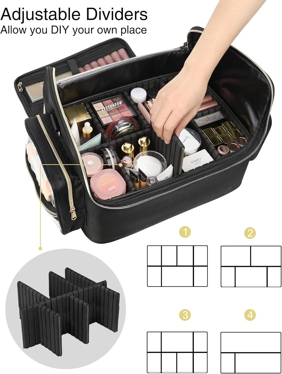 Professional Makeup Bag, Tattoo Case, Makeup Artist Bag Extra Large Capacity Cosmetic Train Case Travel Organizer Box with Adjustable Dividers (Black, Extra Large)